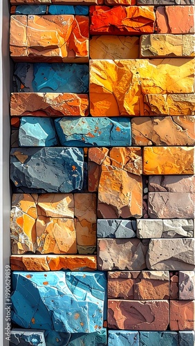 Abstract mosaic wall a colorful arrangement of rectangular stone tiles