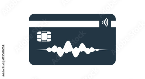 A dark blue credit card with a chip, soundwave, and contactless payment symbol