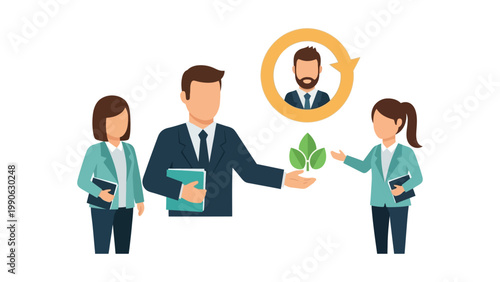 Business team discusses growth with leader online