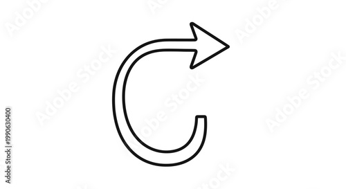 Black arrow forming a clockwise curve on a white background