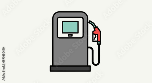 Gray gasoline pump with a red fuel nozzle connected by a black hose