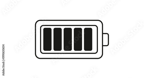 A black and white icon depicting a battery icon that is mostly full