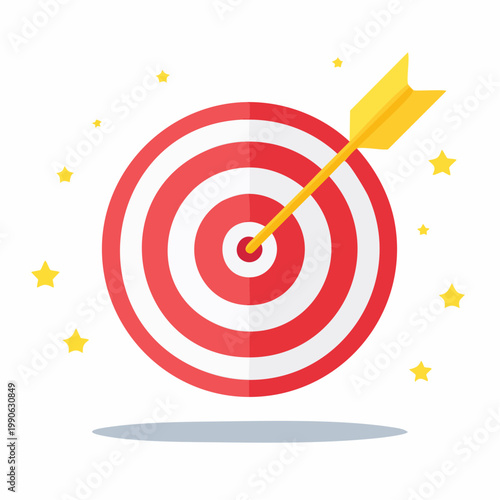 Arrow hitting the bullseye on a target board with stars