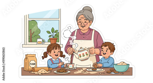 happy family baking cookies together in kitchen