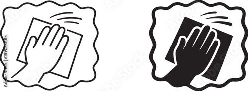 Cleaning cloth line black silhouette and outline icon set for hygiene and housekeeping tools.