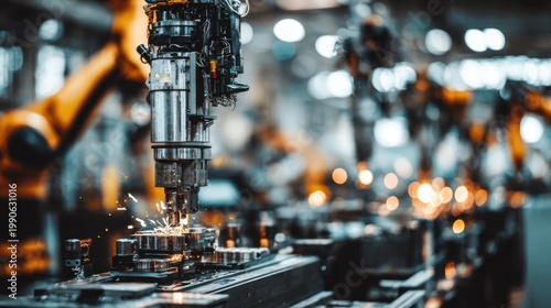 Industrial Robotics in Action with Sparks Flying in a Modern Manufacturing Environment
