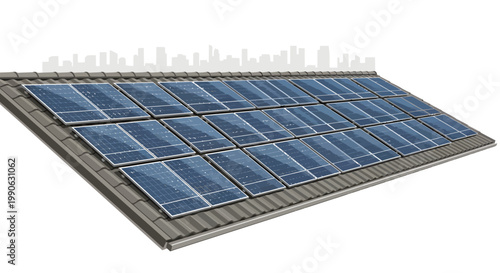 Solar panel on roof with blue photovoltaic cells
