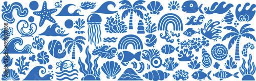 Vibrant underwater and tropical beach pattern illustration