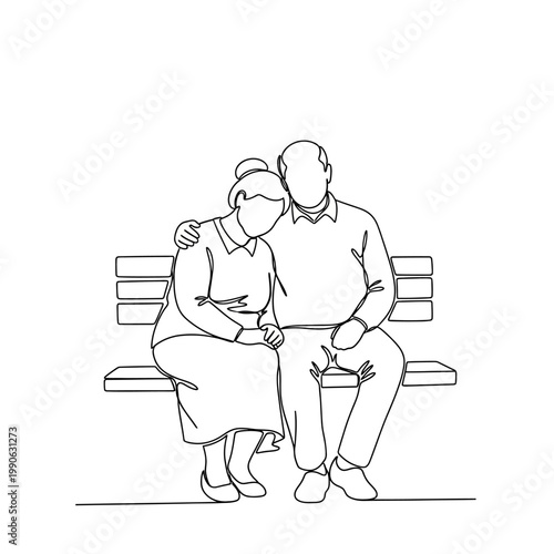 Elderly Couple Sitting on Bench Together.