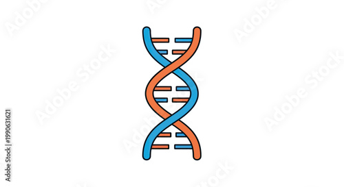 A stylized representation of a DNA double helix, with intertwined blue and orange strands