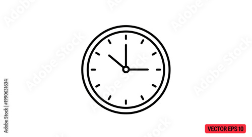 Simple line drawing of a round analog clock face on a white background