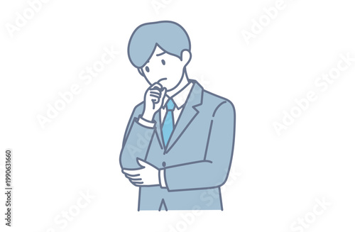 困った表情で考え込むビジネスマンのシンプルイラスト