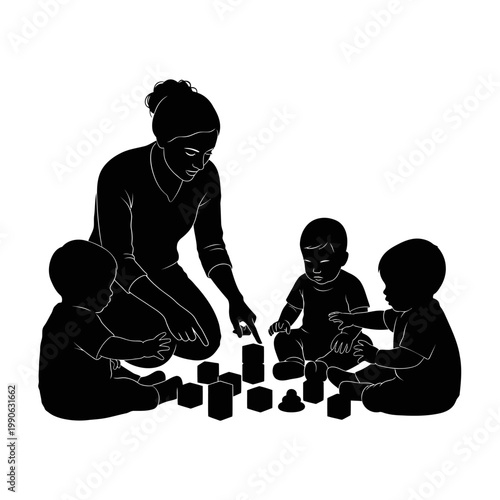 Mother Playing with Her Three Children.