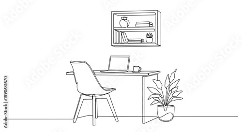 Modern Office Workspace with Chair Laptop.