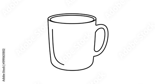 Simple black outline of a cylindrical mug with a C-shaped handle on a white background