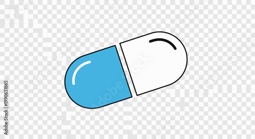 A blue and white capsule divided in half
