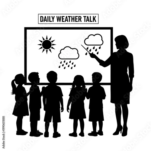 Teacher explaining weather to children.