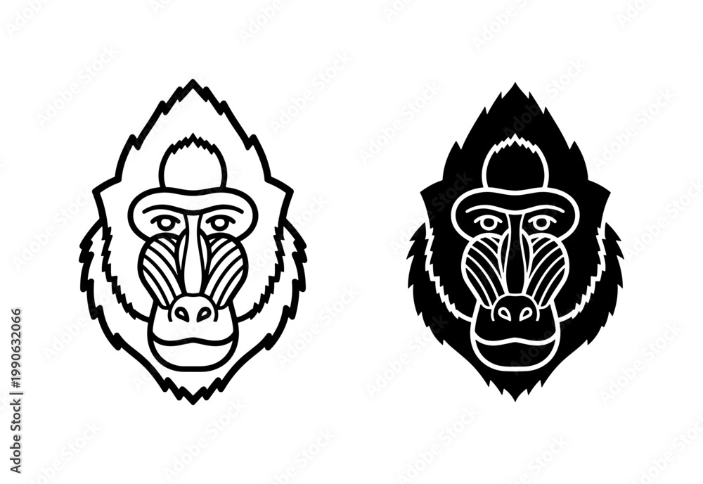 Fototapeta premium Mandrill Monkey Head Line Art Vector Illustration