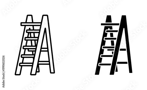Stepladder Icon Set in Outline and Solid Black Style