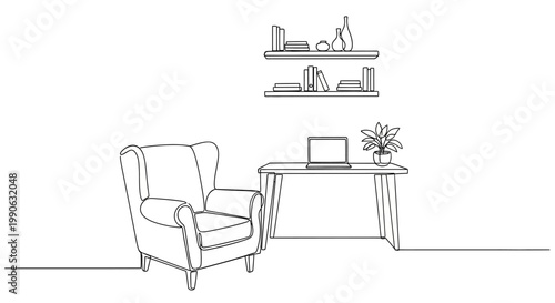 Wingback armchair with wooden legs.