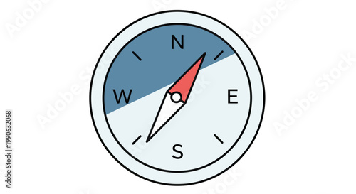 Minimalist compass showing cardinal directions with a red-tipped needle