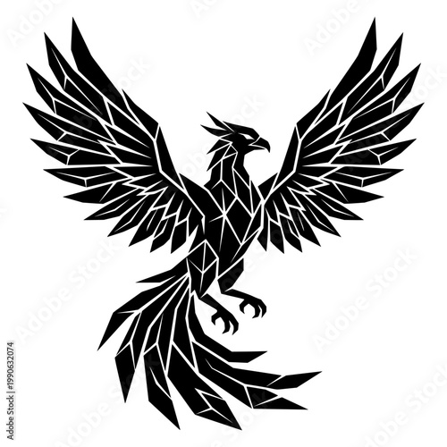 A black silhouette of a phoenix with outstretched wings