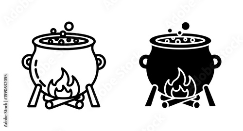 Witch Cauldron Boiling Over Campfire Icon Set