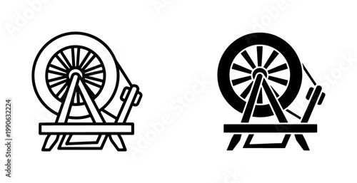 Spinning Wheel Icon Set for Textile Industry and Craft