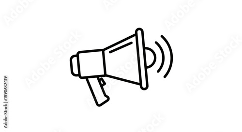 Outline of a bullhorn with sound waves emanating from its bell