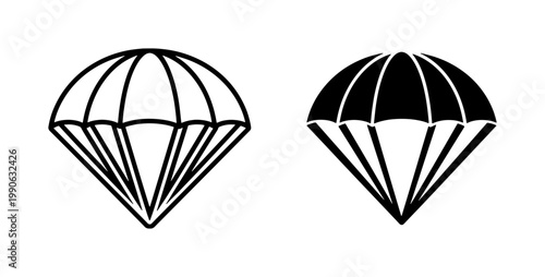 Parachute black line and solid silhouette icon set