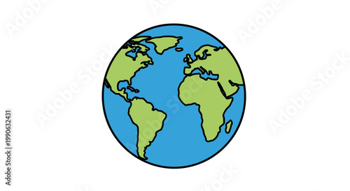 Simple illustration of the planet Earth with continents colored green