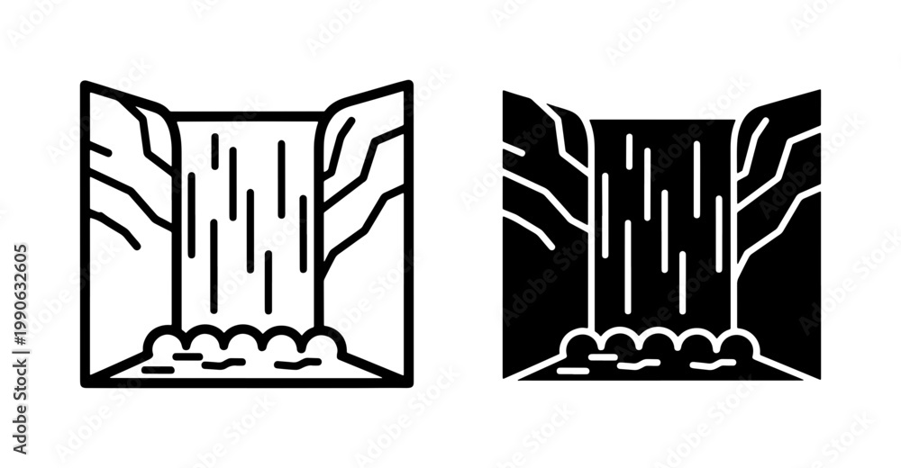 Fototapeta premium Waterfall Canyon Icon Set in Linear and Glyph Style
