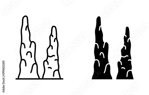 Stalagmite Cave Rock Formation Line and Silhouette Icons