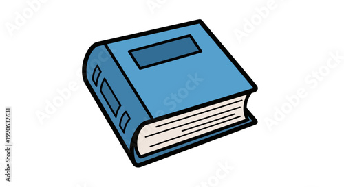 A simple, closed blue hardcover book with white pages is shown