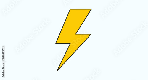 A bright yellow lightning bolt with a black outline on a white background