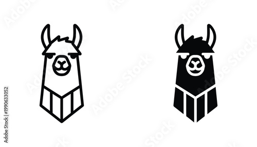 Minimalist llama animal head outline and silhouette vector icons set for modern logo design and branding elements