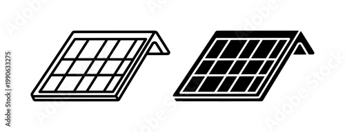 Solar Panel Roof Installation Outline and Solid Icon Set
