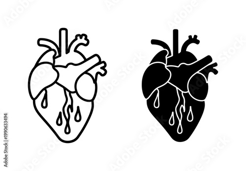 Anatomical Human Heart Icon Set with Blood Drops