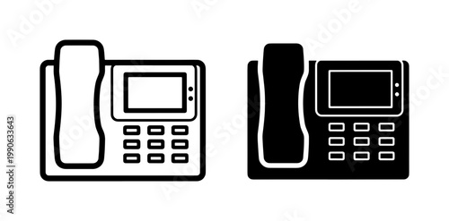 Office Landline Telephone Icon Set in Outline and Glyph Style