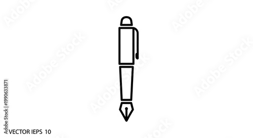 A minimalist black and white line drawing of a fountain pen