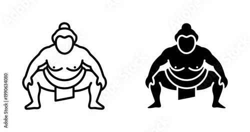Japanese Sumo Wrestler Icon Set in Outline and Glyph Style