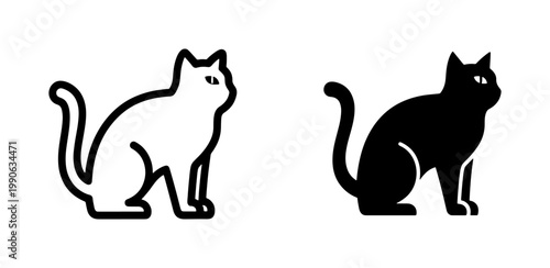 Minimalist Black and White Cat Icon Set