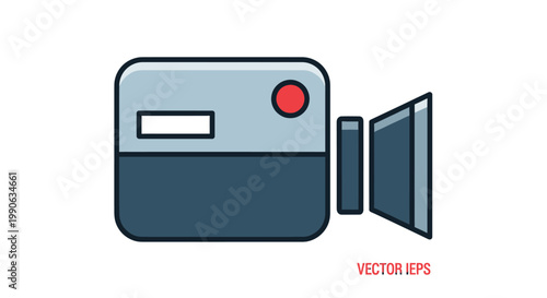 Simple flat icon of a video camera with a red record button