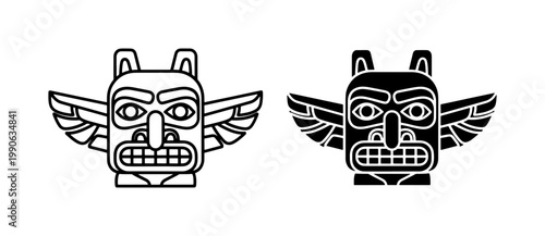 Indigenous Totem Pole Head Vector Icon Set