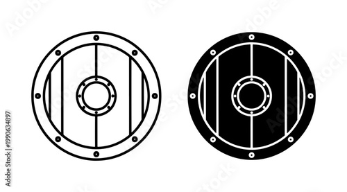 Viking Round Shield Icon Set in Black and White