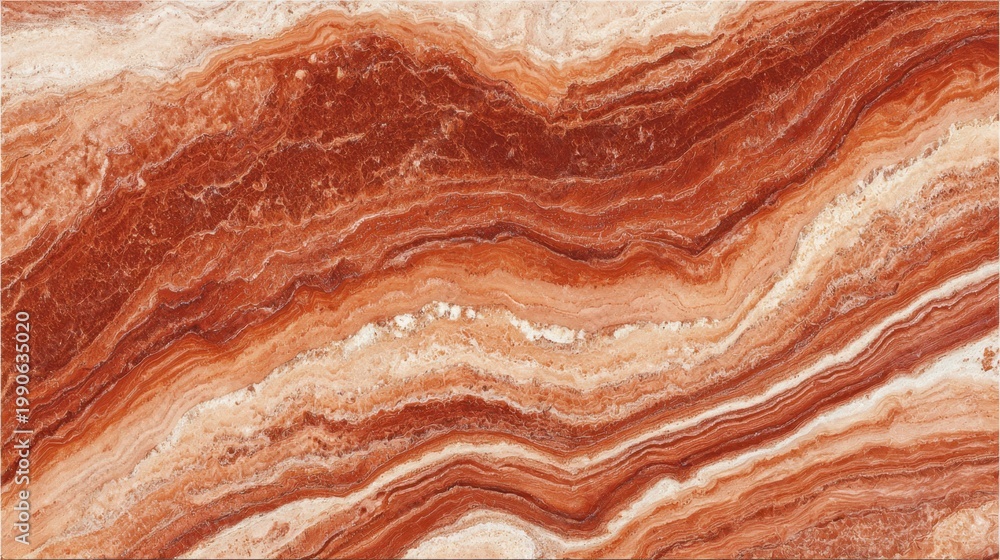 Obraz premium Natural stone background with layered design showcasing rich red, orange, and white waves in a stunning geological pattern