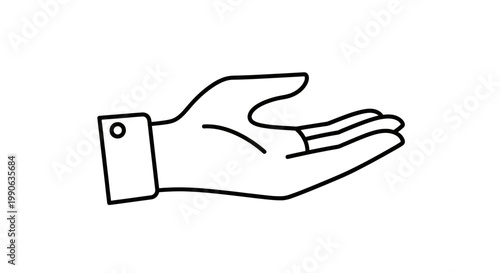 A black outline drawing of a hand with an open palm, extended upwards