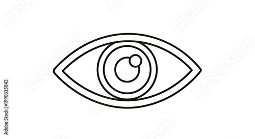 Stylized black outline of an abstract eye with concentric circles and a pupil
