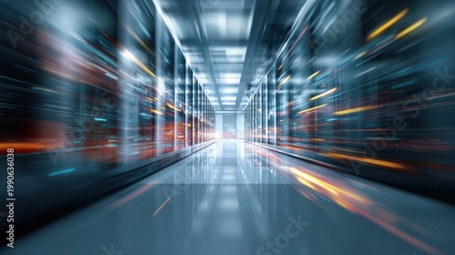 internet web speed background of a motional server room. abstract technology background