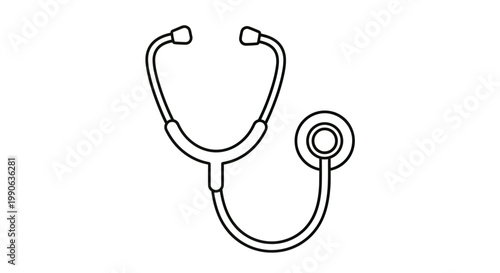 Stylized black outline of a medical stethoscope on a white background